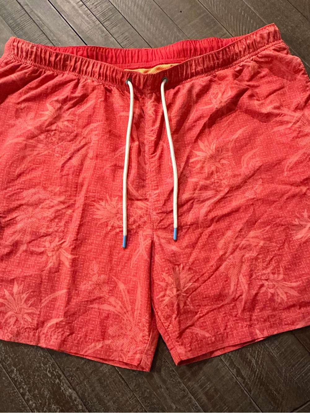 Tommy Bahama Coral Red Palm-Print Swim Trunks